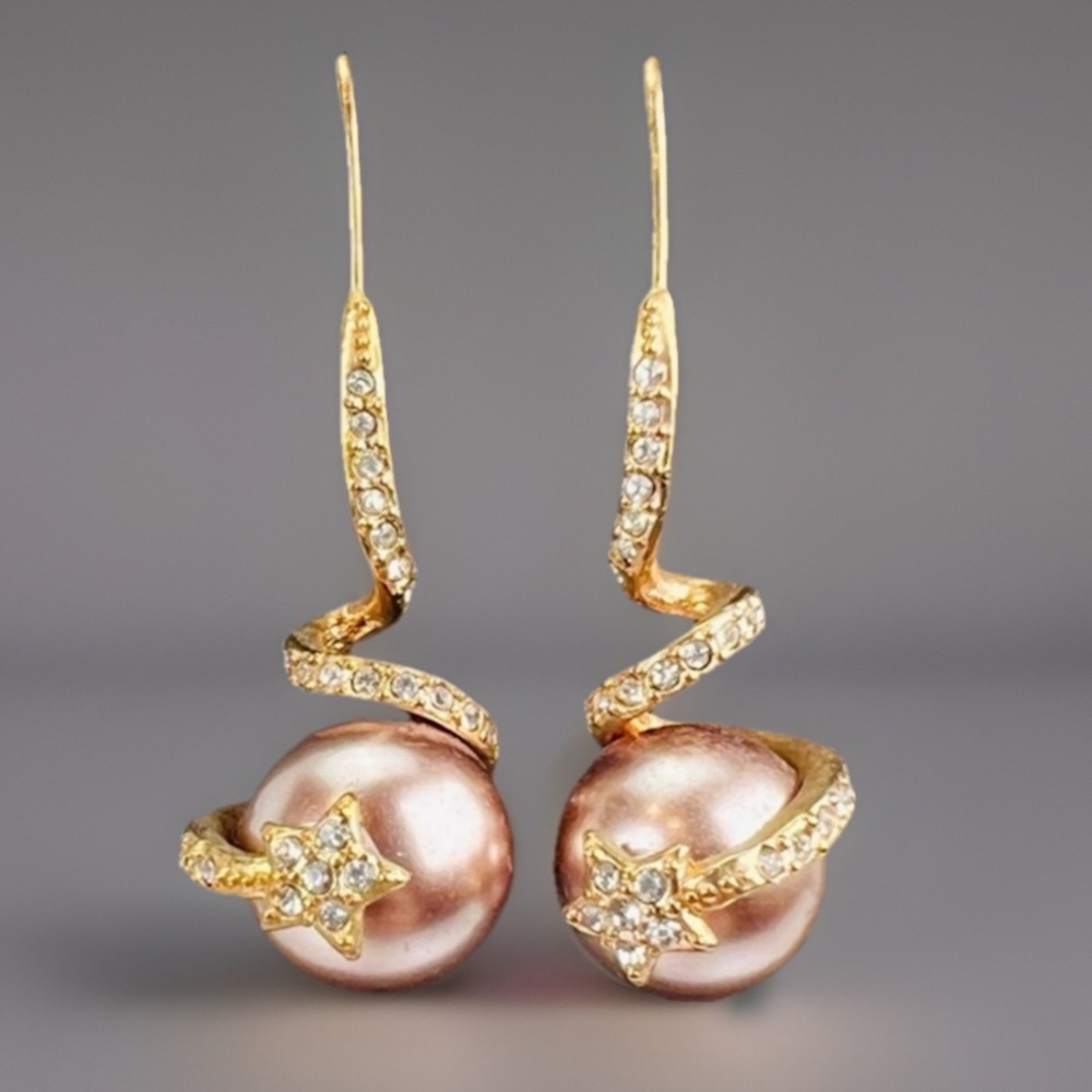 Pretty rose goldtone, vintage weighted colored pear, pierced earrings